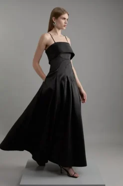 Karen Millen Structured Satin Bandeau Prom Tailored Maxi Dress black Clearance