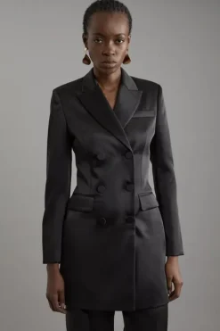 Karen Millen Structured Viscose Satin Tailored Double Breast Jacket black Sale