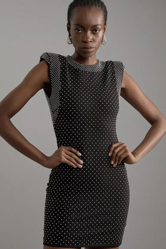 Karen Millen Studded Ponte Jersey Mini Dress black Hot