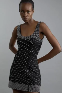 Karen Millen Studded Ponte Jersey Strappy Mini Dress black Hot
