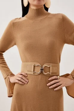 Karen Millen Suede Chunky Stretch Waist Belt tan New