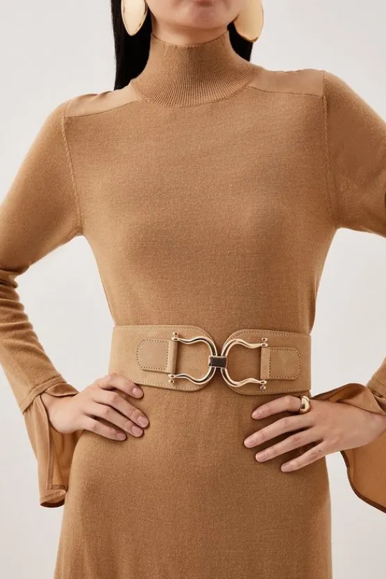 Karen Millen Suede Chunky Stretch Waist Belt tan New