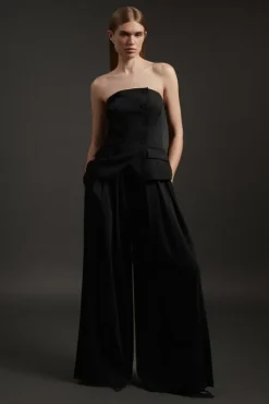 Karen Millen Tailored Bandeau Double Breasted Bodice Pleated Wide Leg Jumpsuit black Outlet