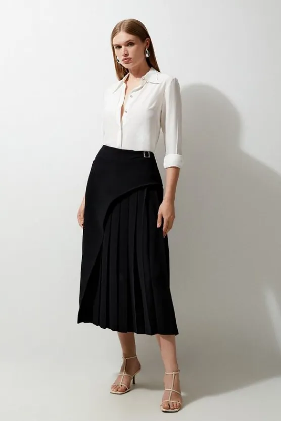Karen Millen Tailored Buckle Detail Pleated Midi Skirt black Discount