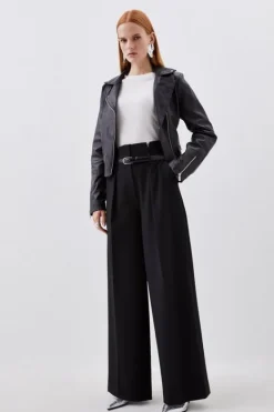 Karen Millen Tailored Compact Stretch High Waist Wide Leg Pants black Sale