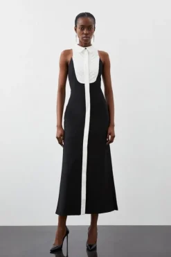 Karen Millen Tailored Compact Stretch Tuxedo Halter Neck Maxi Dress black Sale