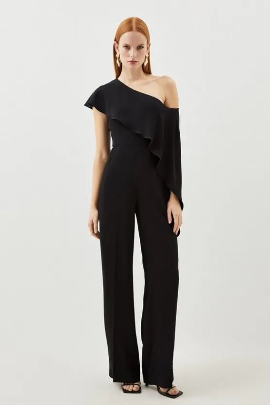 Karen Millen Tailored Compact Stretch Viscose Drape Detail Jumpsuit black Outlet