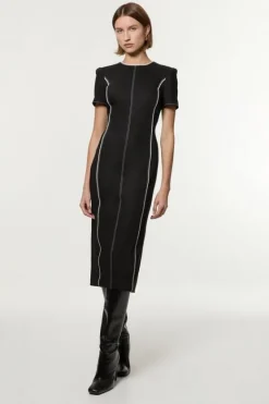 Karen Millen Tailored Contrast Tipped Stitch Detail Midi Dress black Discount