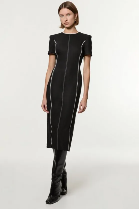 Karen Millen Tailored Contrast Tipped Stitch Detail Midi Dress black Discount