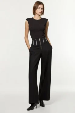 Karen Millen Tailored Contrast Tipped Stitch Detail Straight Leg Pants black Fashion