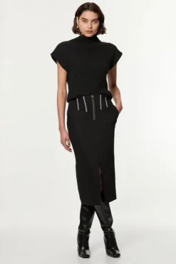 Karen Millen Tailored Contrast Tipped Stitch Detail Midi Skirt black Online