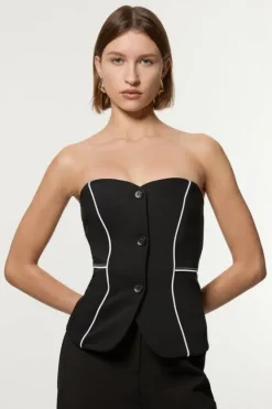 Karen Millen Tailored Contrast Tipped Stitch Detail Bandeau Vest black Best