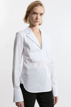 Karen Millen Tailored Cotton Bib Panel Detail Shirt white New