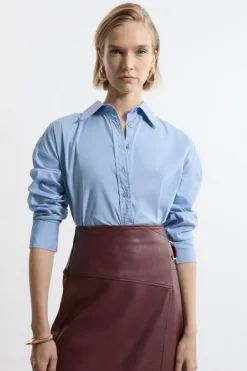 Karen Millen Tailored Cotton Button Through Shirt blue Online