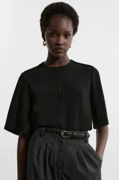 Karen Millen Tailored Crepe Essential Short Sleeve Top black Discount