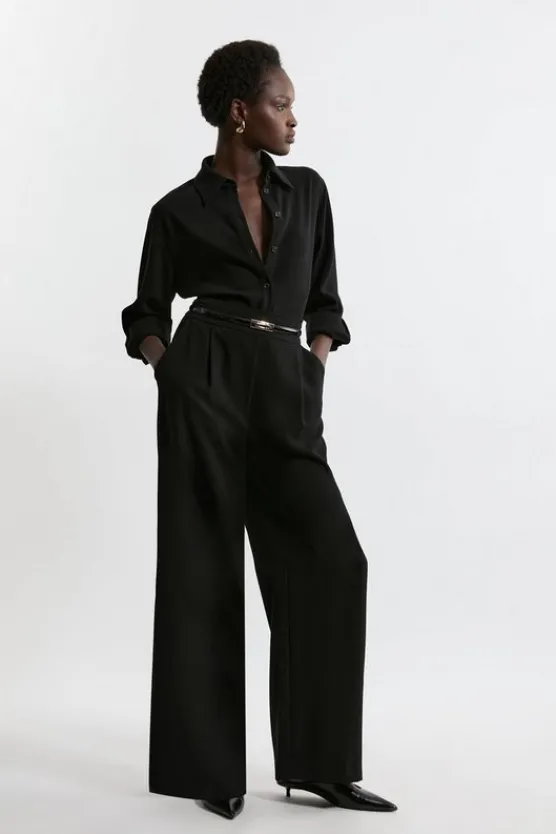 Karen Millen Tailored Crepe Essential Wide Leg Pants black Clearance