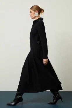 Karen Millen Tailored Crepe Pleated Midi Shirt Dress black Sale