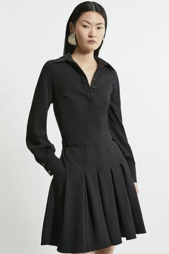 Karen Millen Tailored Crepe Pleated Mini Dress black New