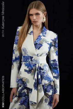 Karen Millen Tailored Crepe Printed Drape Detail Blazer & Trouser Set multi Outlet