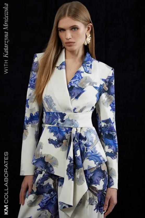 Karen Millen Tailored Crepe Printed Drape Detail Blazer & Trouser Set multi Outlet