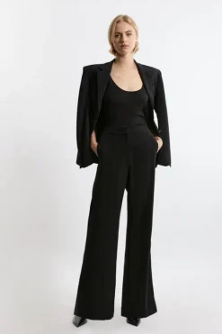 Karen Millen Tailored Crepe Seam Detail Straight Leg Pants black Clearance
