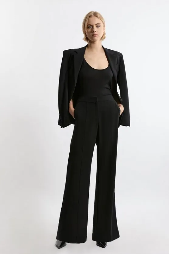 Karen Millen Tailored Crepe Seam Detail Straight Leg Pants black Clearance