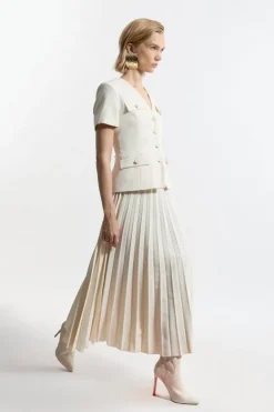 Karen Millen Tailored Crepe Tailored Pleated A Line Maxi Dress ivory Online
