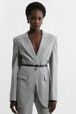 Karen Millen Tailored Darted Waist Belted Notch Neck Blazer greymarl Clearance