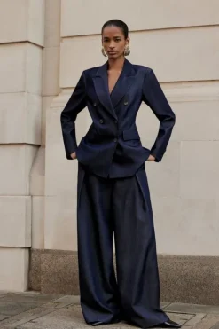 Karen Millen Tailored Denim High Waisted Wide Leg Pants New