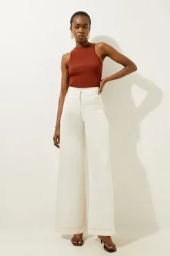 Karen Millen Tailored Denim Wide Leg Pants ivory Discount