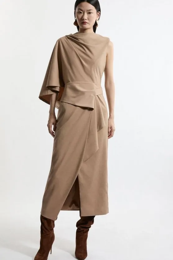 Karen Millen Tailored Draped Asymmetric Maxi Dress camel Hot