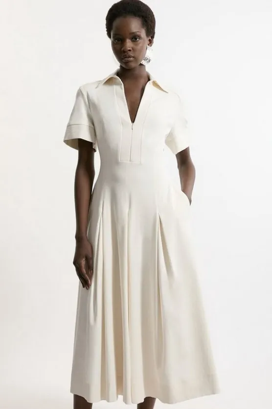 Karen Millen Tailored Full Skirted Maxi Shirt Dress ivory Discount