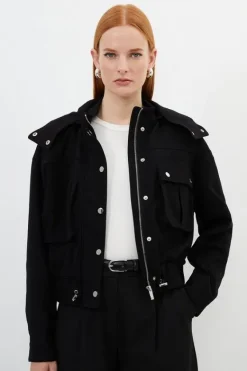 Karen Millen Tailored Hooded Pocket Detail Short Parka black Outlet
