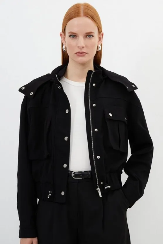 Karen Millen Tailored Hooded Pocket Detail Short Parka black Outlet