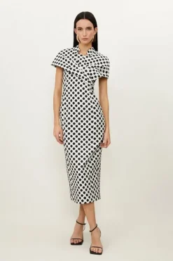 Karen Millen Tailored Jacquard Spot Midi Pencil Dress mono Discount