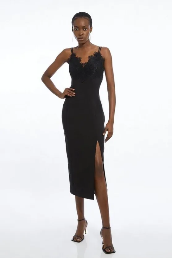 Karen Millen Tailored Lace Detail Midi Pencil Dress black Outlet