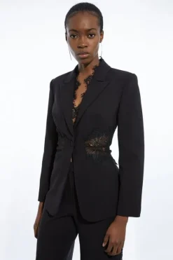 Karen Millen Tailored Lace Detail Set black Hot