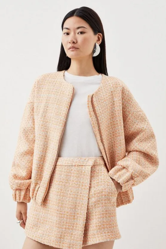 Karen Millen Tailored Sparkle Boucle Bomber Jacket & Skort Set orange Outlet