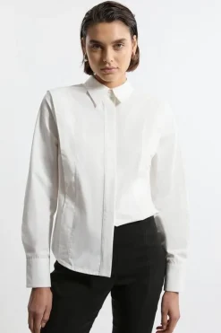 Karen Millen Tailored Pin Tuck Waist Shirt ivory Outlet