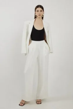 Karen Millen Tailored Pleated Wide Leg Pants ivory Fashion