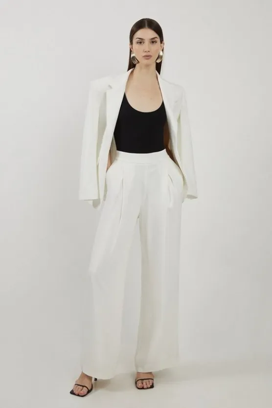 Karen Millen Tailored Pleated Wide Leg Pants ivory Fashion