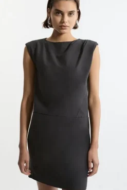 Karen Millen Tailored Pleat Neck Pocket Detail Midi Dress black Sale