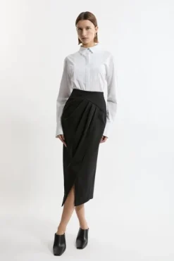 Karen Millen Tailored Pleat Thigh High Split Midaxi Skirt black Hot