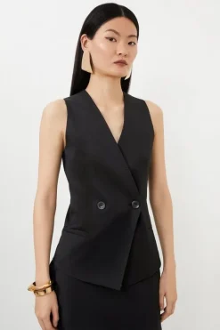 Karen Millen Tailored Premium Twill Double Breasted Waistcoat & Skirt Set black Hot