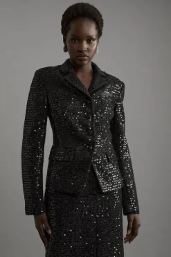 Karen Millen Tailored Sequin Tweed Set black Hot