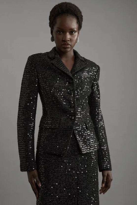 Karen Millen Tailored Sequin Tweed Set black Hot