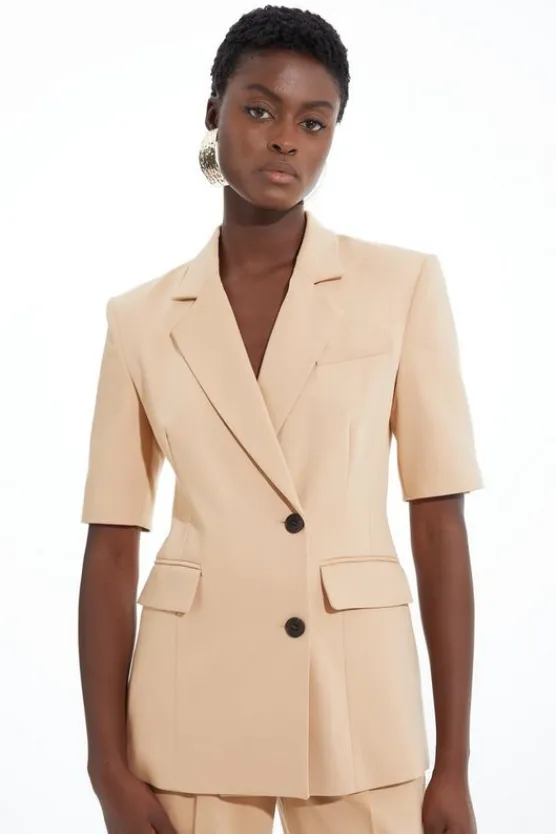 Karen Millen Tailored Short Sleeve Blazer Jacket camel Hot
