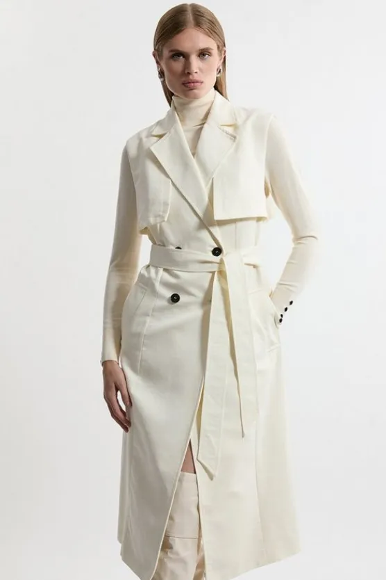 Karen Millen Tailored Sleeveless Belted Trench Coat ivory Hot