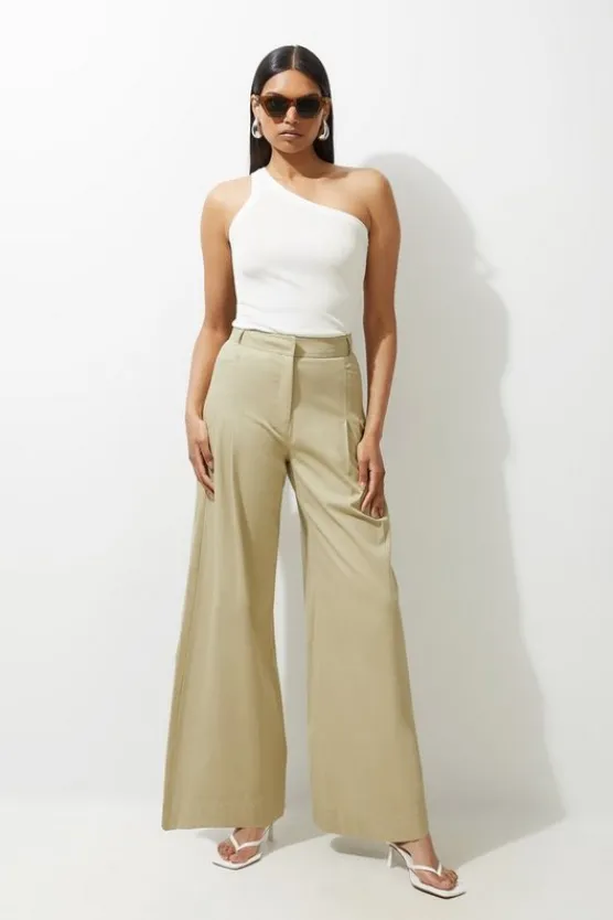 Karen Millen Tailored Techno Wide Leg Pants lightkhaki Best