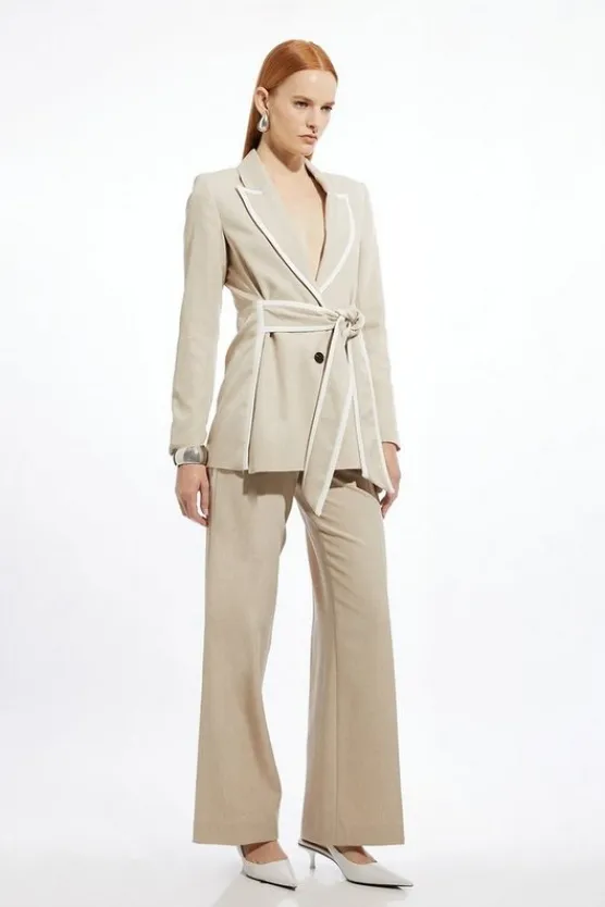 Karen Millen Tailored Tipped Suit Set natural New
